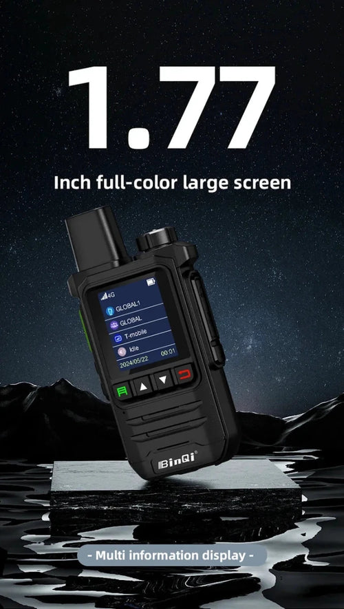 MANDOTOS BINQI-K6 4G POC Walkie Talkie with global range up to 5000km, showing the handheld device with screen and antenna.