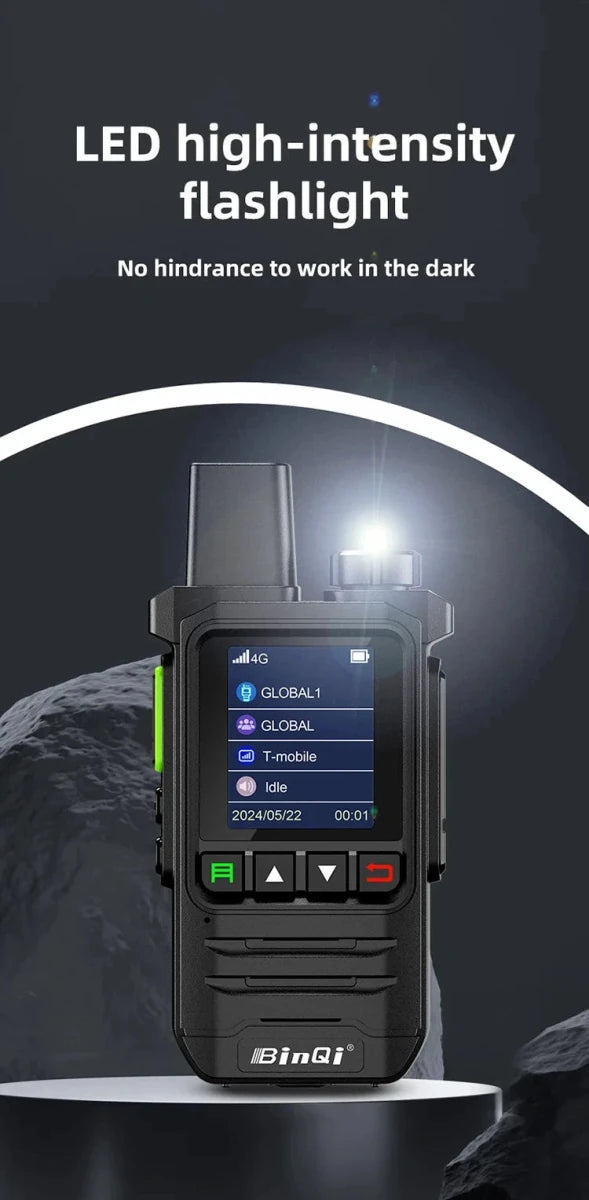 MANDOTOS BINQI-K6 4G POC Walkie Talkie with global 5000km range, compact device for long-distance communication.