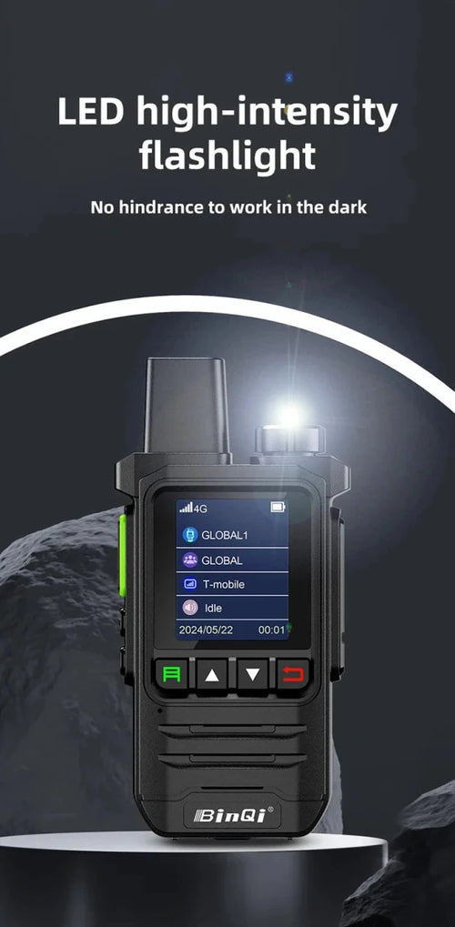 MANDOTOS BINQI-K6 4G POC Walkie Talkie with global 5000km range, compact device for long-distance communication.