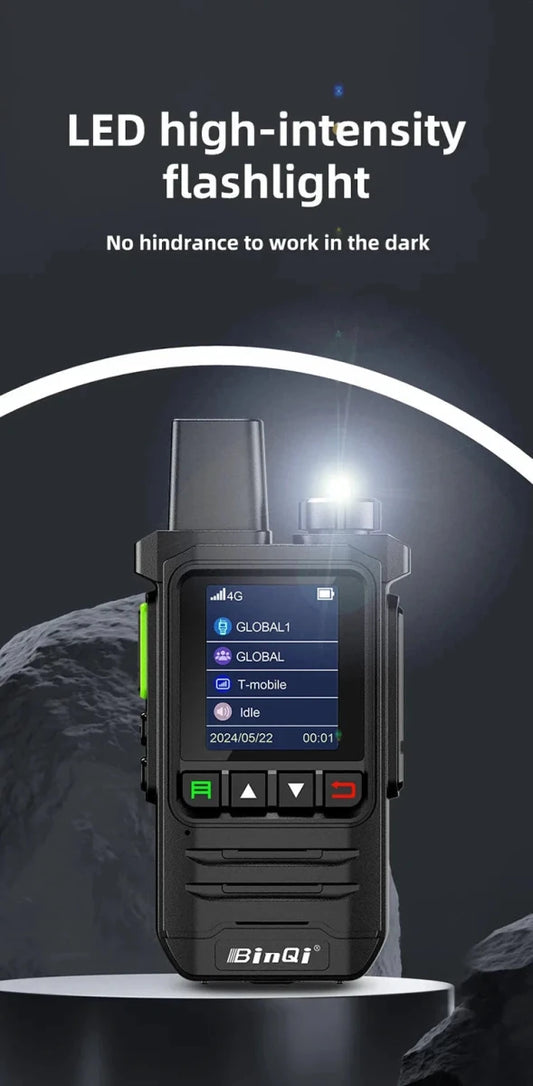 MANDOTOS BINQI-K6 4G POC Walkie Talkie with global 5000km range, compact device for long-distance communication.