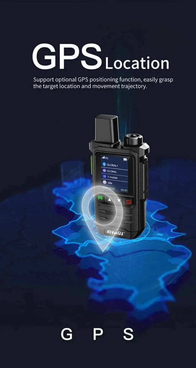 Mandotos BINQI-K6 4G POC Walkie Talkie with global range, displaying its compact design and control buttons.