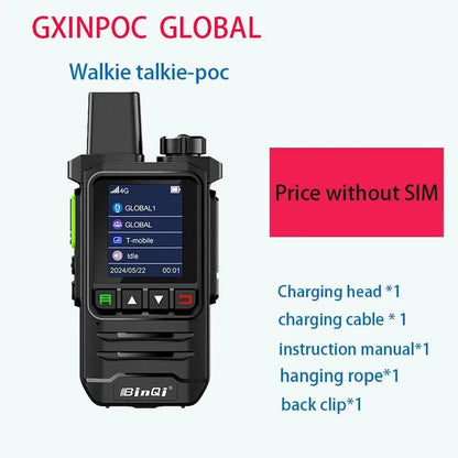 Mandotos BINQI-K6 4G POC Walkie Talkie with 5000km global communication range, featuring rugged design and large antenna.