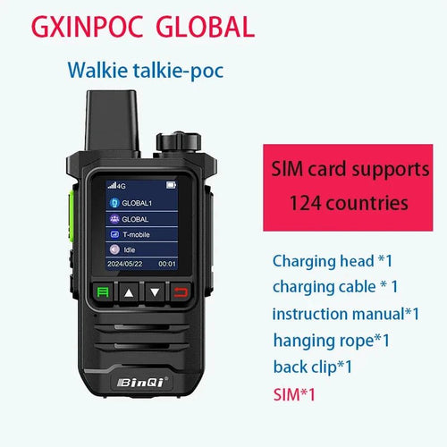 Mandotos BINQI-K6 4G POC walkie talkie with global range up to 5000km, featuring durable design and large antenna for long-distance communication.
