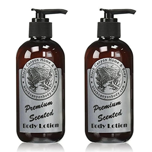 Mandotos Black Canyon Luxury Body Lotion 16 oz bottles with ginseng, ginger, lanolin, and jojoba oil in a 2-pack.