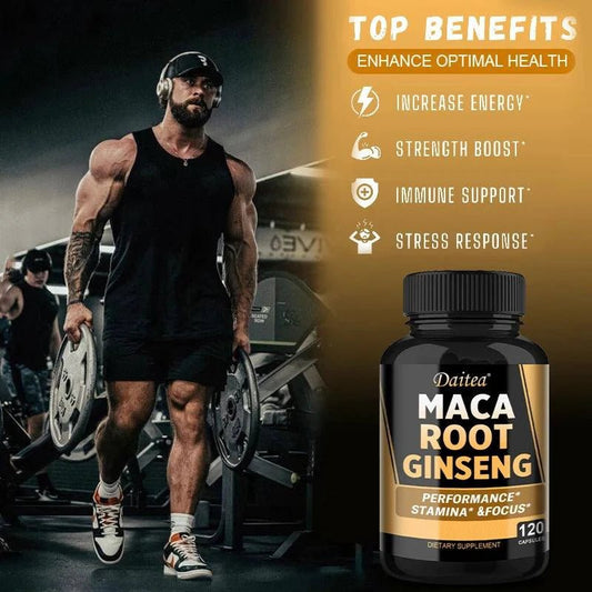 Mandotos black, red, and yellow maca root ginseng extract supplement for men and women, natural energy, stamina, and focus support