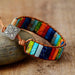 Mandotos boho chic leather bracelet featuring layered straps and metal accents, stylish and adjustable for a trendy look.