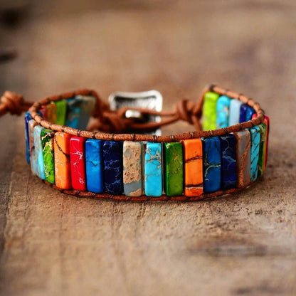Mandotos boho chic leather bracelet with intricate design and adjustable strap, stylish accessory for casual and bohemian outfits.
