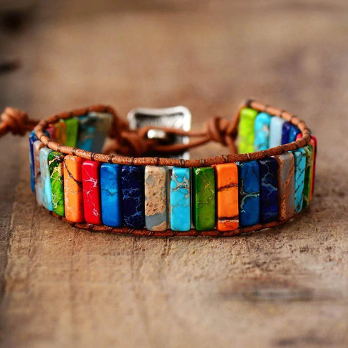 Mandotos boho chic leather bracelet with intricate design and adjustable strap, stylish accessory for casual and bohemian outfits.