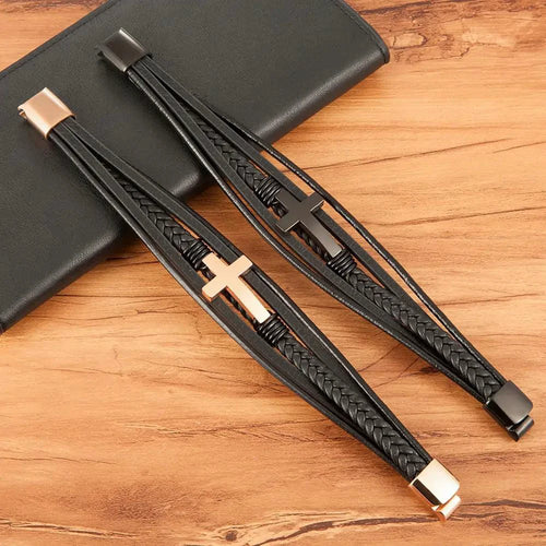 Mandotos bonded love leather bracelet with braided design and metal accents, stylish accessory for wrist fashion.