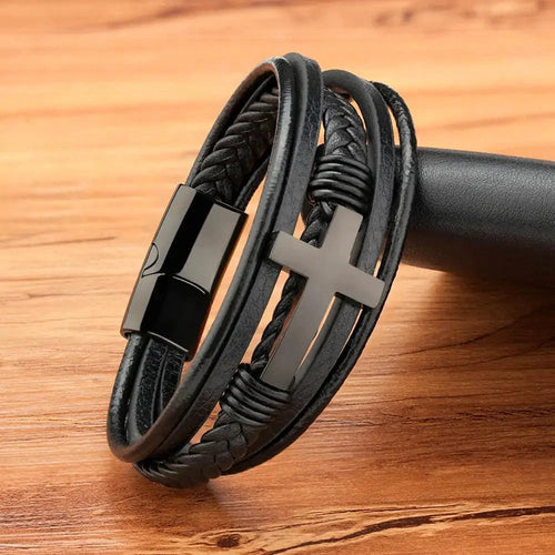 Mandotos Bonded Love Leather Bracelet with braided design and metal clasp on a neutral background