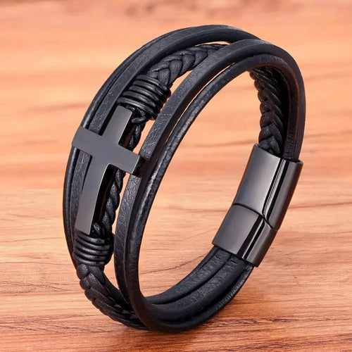 Mandotos bonded love leather bracelet with adjustable strap and metal clasp, featuring a sleek, stylish design for everyday wear.