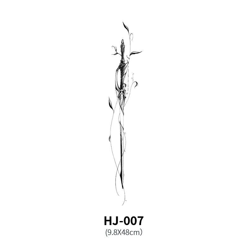 Mandotos botanical spine tattoo decal with detailed floral design for body art or temporary tattoo application.