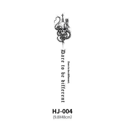 Mandotos botanical spine tattoo decal featuring detailed floral and leaf designs on transparent adhesive backing.