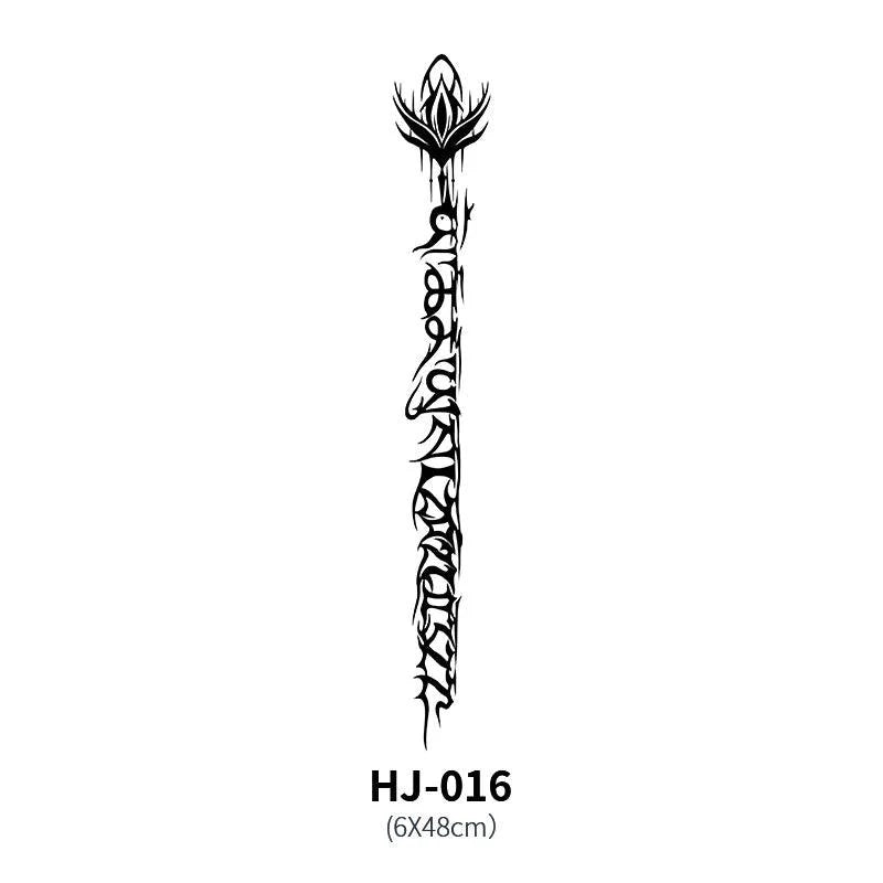 Mandotos botanical spine tattoo decal featuring detailed floral and botanical designs on a transparent background.