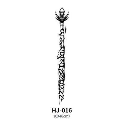 Mandotos botanical spine tattoo decal featuring detailed floral and botanical designs on a transparent background.