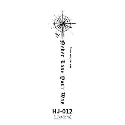Mandotos botanical spine tattoo decal featuring detailed floral and plant designs on a transparent adhesive backing.