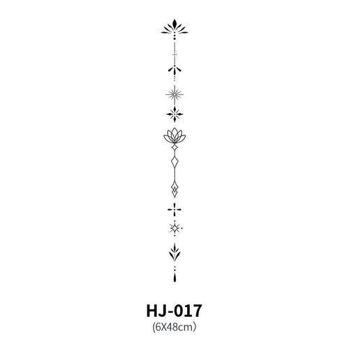 Mandotos botanical spine tattoo decal featuring detailed floral and leaf designs on a transparent backing.