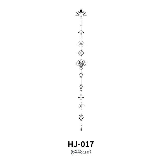 Mandotos botanical spine tattoo decal featuring detailed floral and leaf designs on a transparent backing.