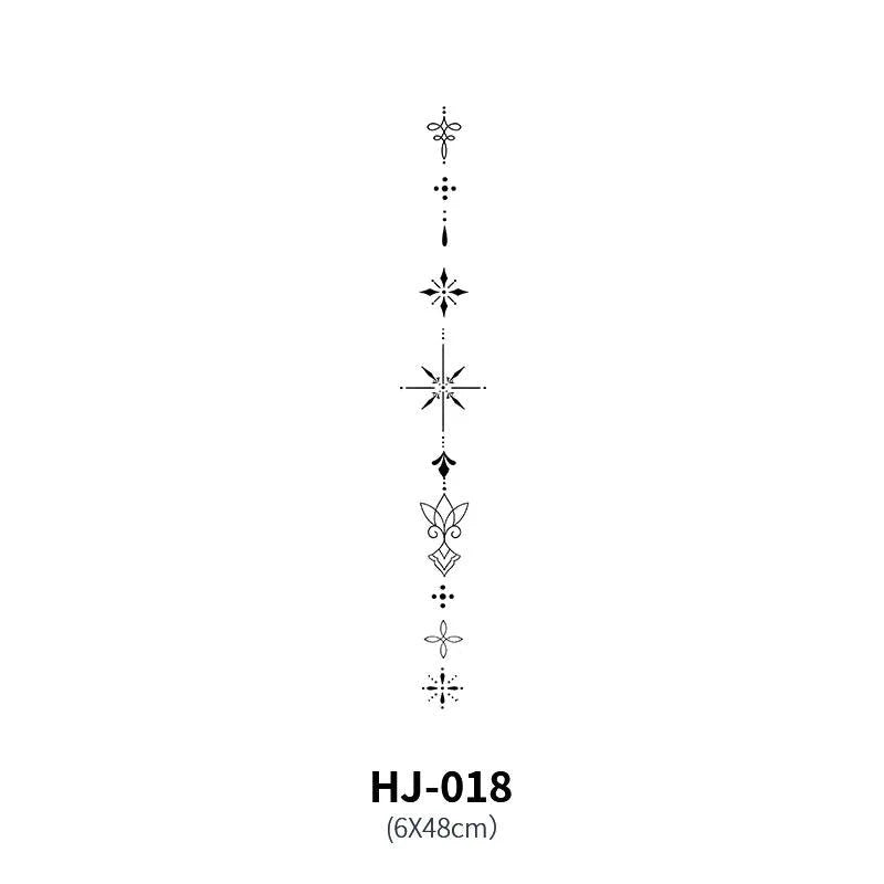 Mandotos botanical spine tattoo decal featuring intricate floral and leaf designs on transparent adhesive backing.