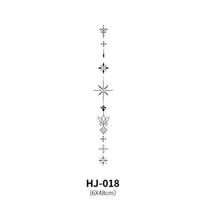 Mandotos botanical spine tattoo decal featuring intricate floral and leaf designs on transparent adhesive backing.