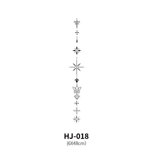 Mandotos botanical spine tattoo decal featuring intricate floral and leaf designs on transparent adhesive backing.