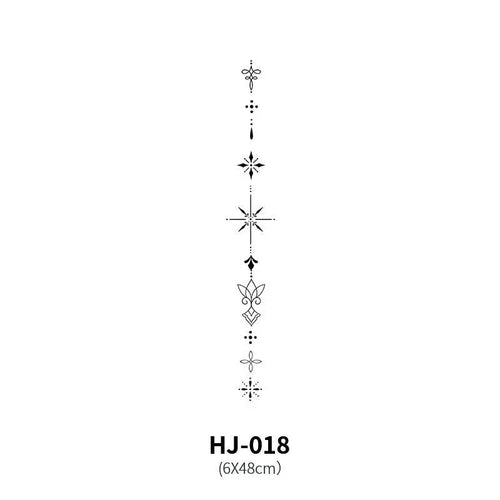 Mandotos botanical spine tattoo decal featuring intricate floral and leaf designs on transparent adhesive backing.