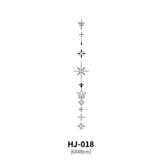 Mandotos botanical spine tattoo decal featuring intricate floral and leaf designs on transparent adhesive backing.