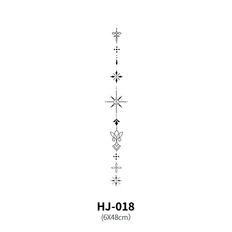 Mandotos botanical spine tattoo decal featuring intricate floral and leaf designs on transparent adhesive backing.