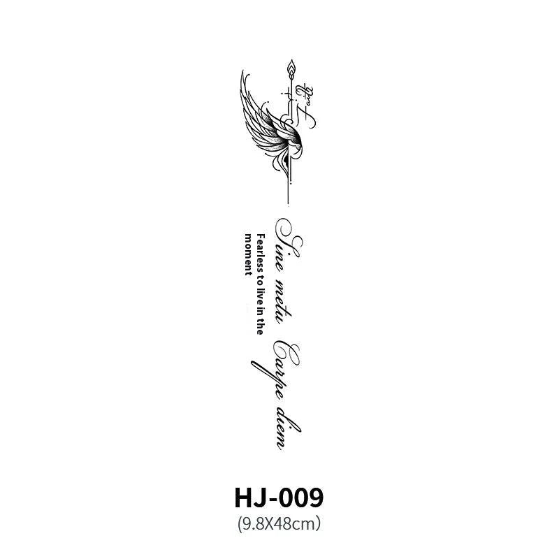 Mandotos botanical spine tattoo decal featuring intricate floral and leaf designs on a transparent adhesive sheet.