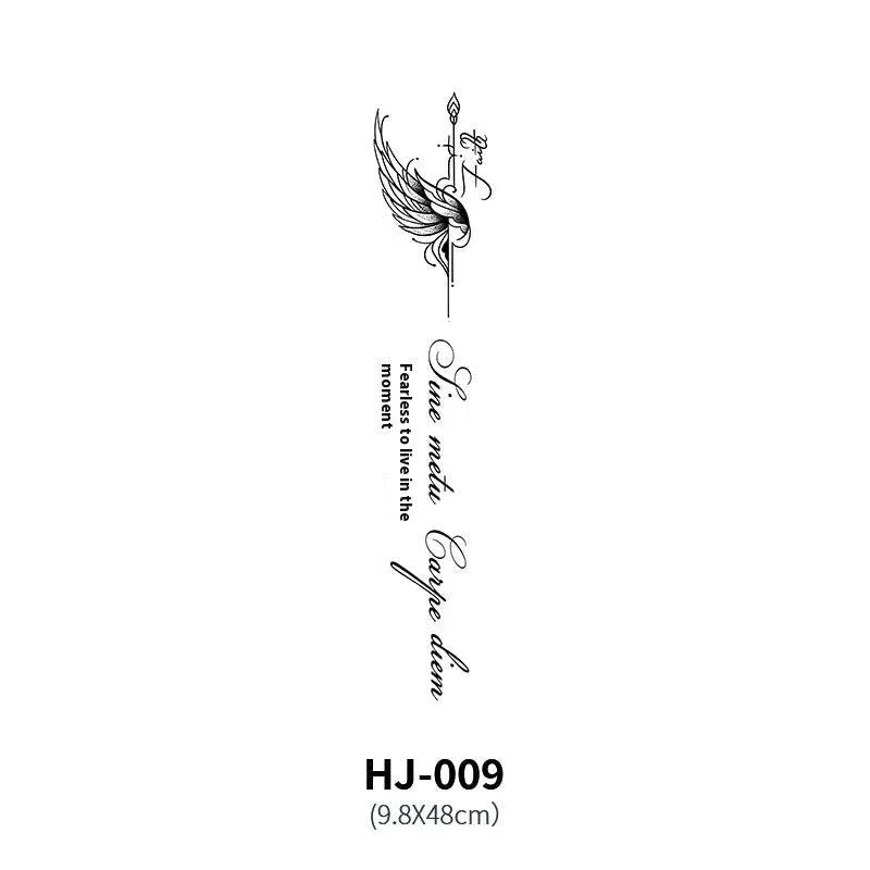 Mandotos botanical spine tattoo decal featuring intricate floral and leaf designs on a transparent adhesive sheet.