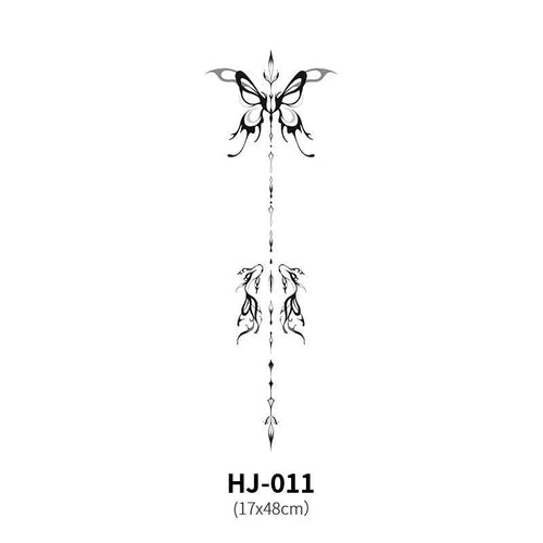 Mandotos botanical spine tattoo decal featuring intricate floral and leaf design for body art or temporary tattoo.