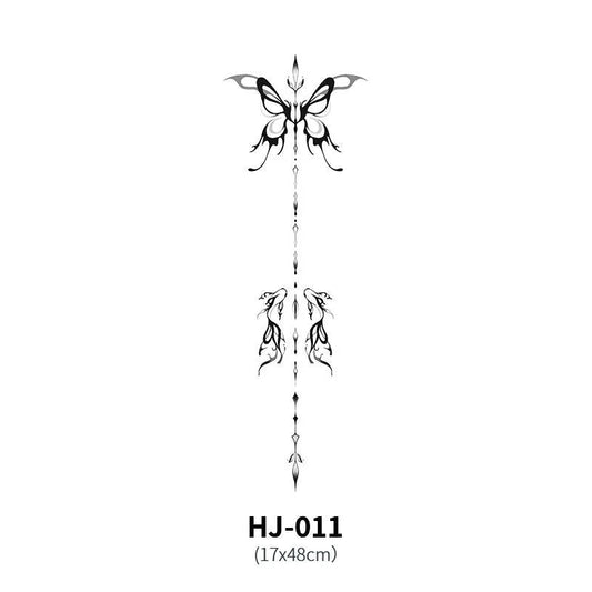 Mandotos botanical spine tattoo decal featuring intricate floral and leaf design for body art or temporary tattoo.