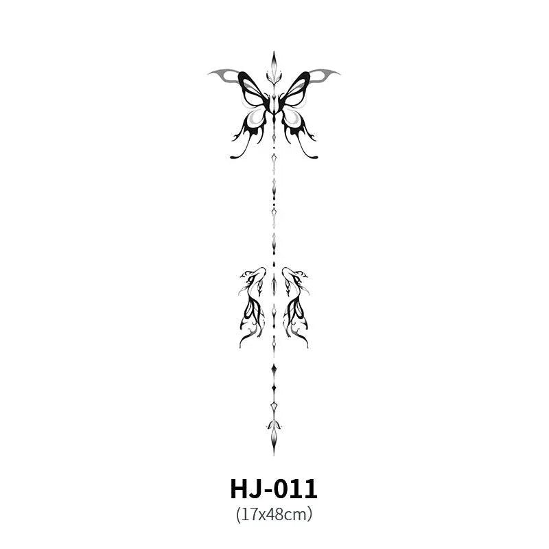 Mandotos botanical spine tattoo decal featuring intricate floral and leaf design for body art or temporary tattoo.
