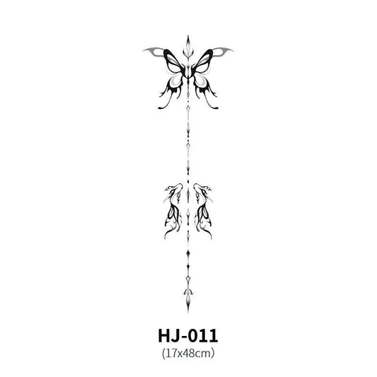 Mandotos botanical spine tattoo decal featuring intricate floral and leaf design for body art or temporary tattoo.