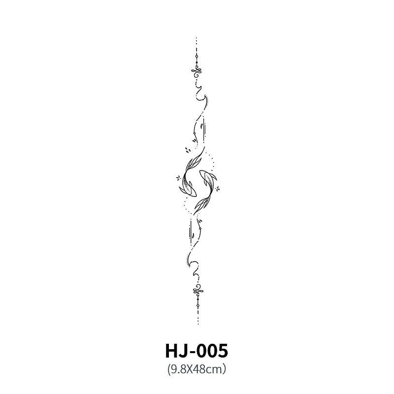 Mandotos botanical spine tattoo decal featuring intricate floral and leaf designs for body art decoration.
