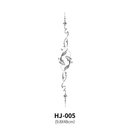Mandotos botanical spine tattoo decal featuring intricate floral and leaf designs for body art decoration.