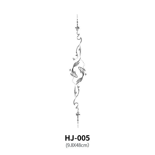 Mandotos botanical spine tattoo decal featuring intricate floral and leaf designs for body art decoration.