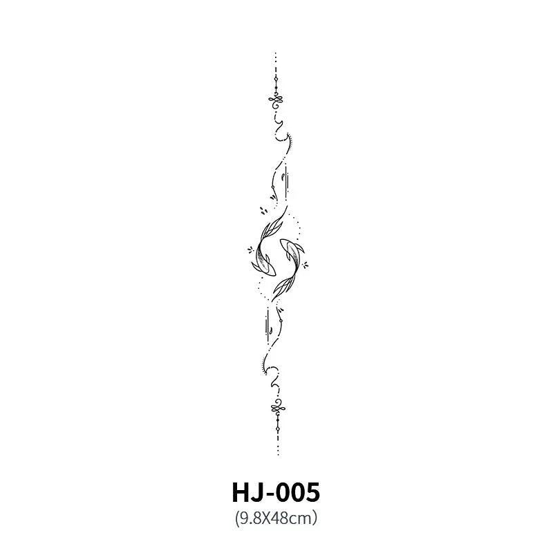 Mandotos botanical spine tattoo decal featuring intricate floral and leaf designs for body art decoration.
