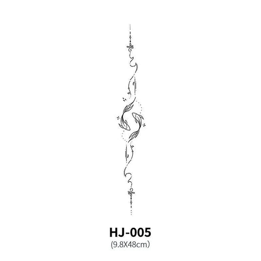 Mandotos botanical spine tattoo decal featuring intricate floral and leaf designs for body art decoration.