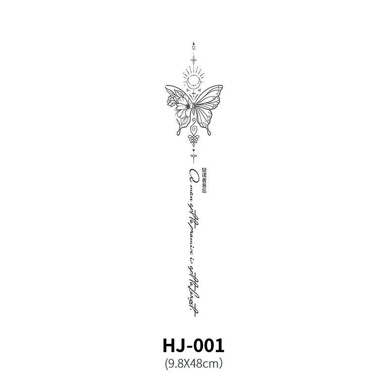 Mandotos botanical spine tattoo decal featuring intricate floral design for body art and temporary tattoo decoration.