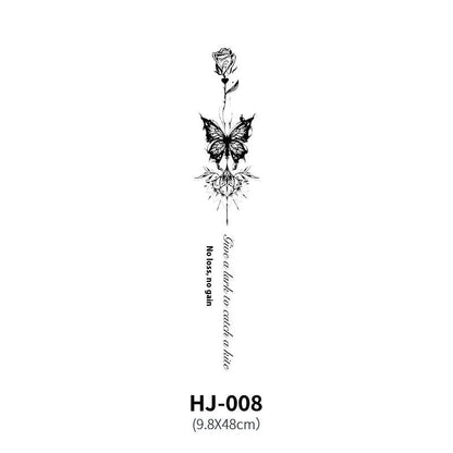 Mandotos botanical spine tattoo decal featuring detailed floral and leaf designs for body art or temporary tattoo application.