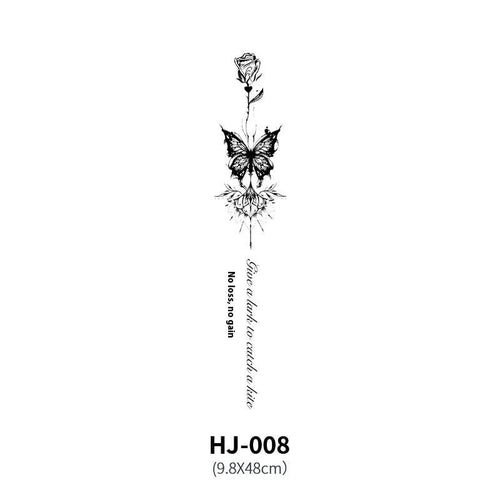 Mandotos botanical spine tattoo decal featuring detailed floral and leaf designs for body art or temporary tattoo application.