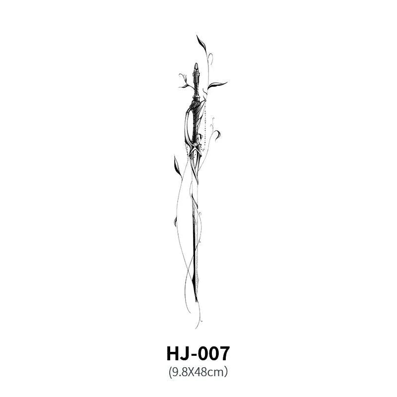Mandotos botanical spine tattoo decal featuring intricate floral and leaf designs on transparent adhesive sheet