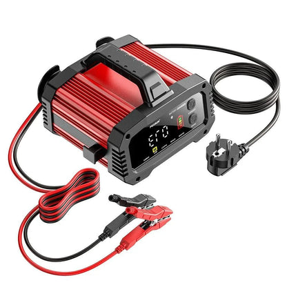 Mandotos portable smart car battery charger with 25A/15A for 12V-24V batteries, pulse repair, suitable for AGM, GEL, and LiFePo4.