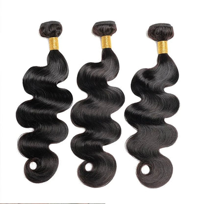Mandotos Brazilian Body Wave Hair Bundles, 3-piece set of 100% human hair extensions with natural wave texture.