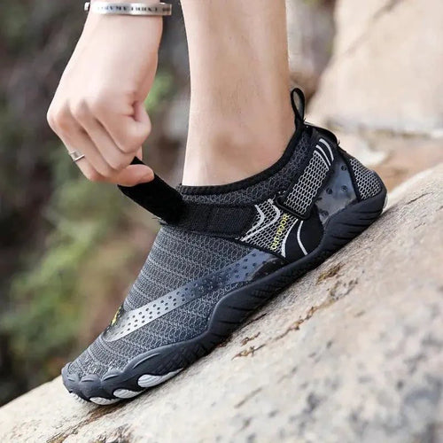 Mandotos breathable unisex water shoes with double buckle closure, slip-on aqua shoes for beach, pool, or water activities.