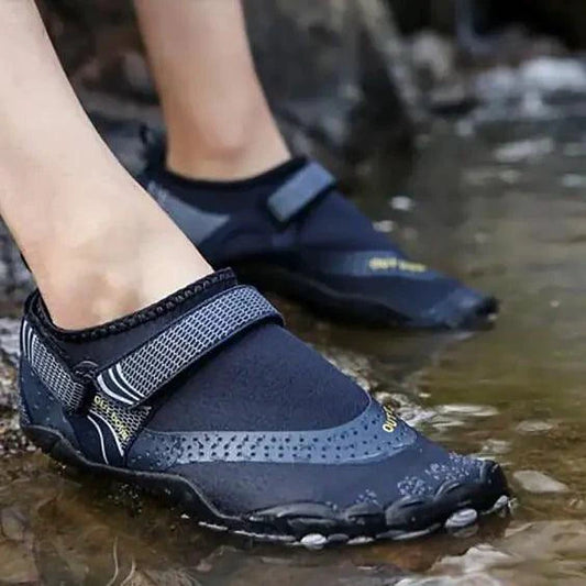 Mandotos breathable double buckle unisex water shoes, slip-on aqua shoes with lightweight, quick-drying fabric and flexible sole.