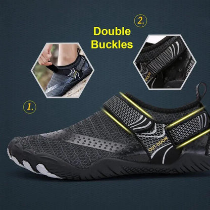 Mandotos breathable double buckle unisex water shoes with slip-on design, ideal for aquatic activities and beachwear.