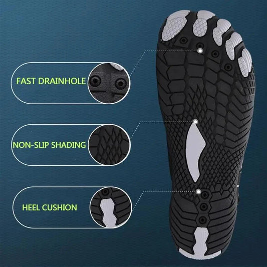 Mandotos breathable double buckle unisex water shoes with slip-on design, ideal for aquatic activities and beachwear.