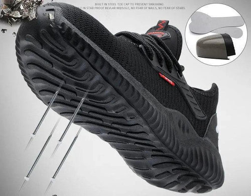 Mandotos breathable safety shoes with anti-smashing toe protection, ideal for work safety and durable industrial use.